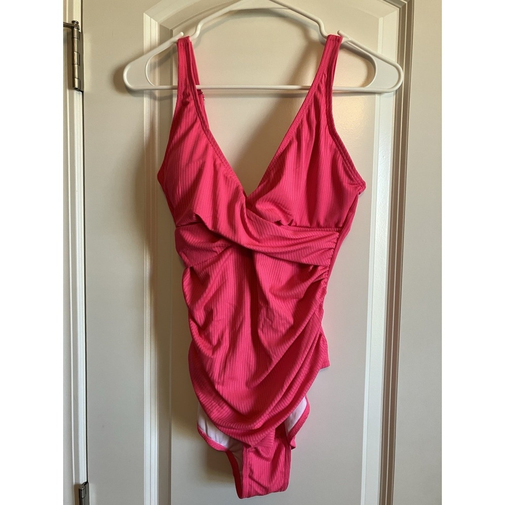 Unbranded One Piece Swimsuit Women Small Hot Pink NWT Ribbed Adjustable C141